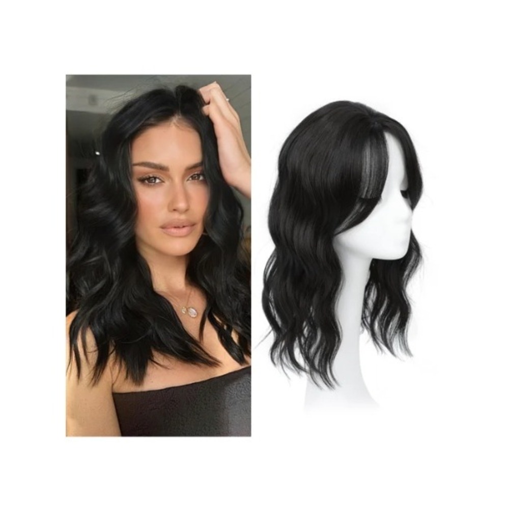 Gulagula 16 In Wavy Hair Topper Lace Hairline Natural Black Full Coverage 5 Clip